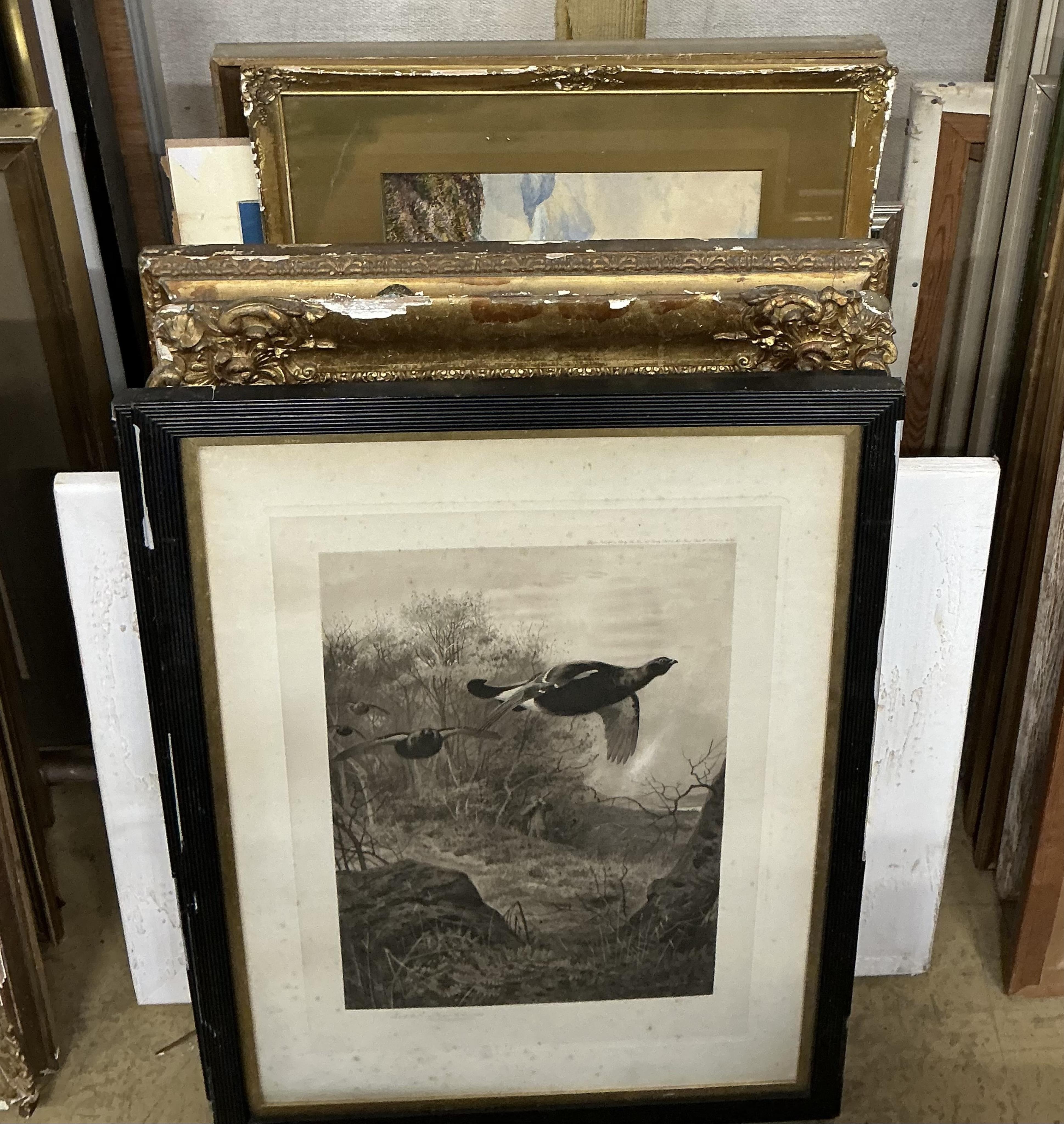 A quantity of assorted watercolours, engravings and oils